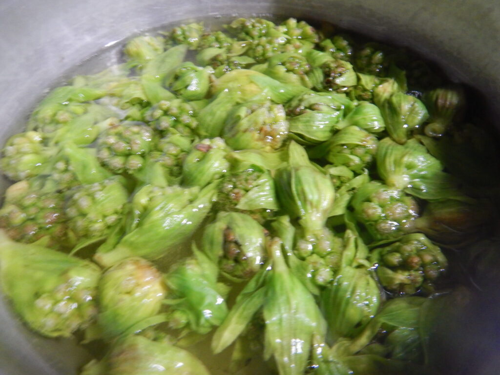 熱湯で茹でます