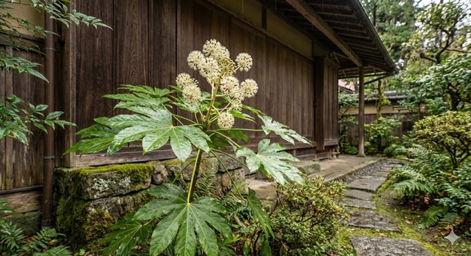 庭先で咲くヤツデ