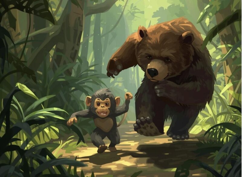 サルを追いかけるクマ