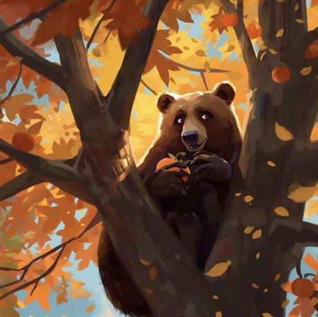 柿を食べるツキノワグマ